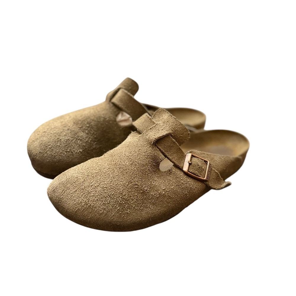 Birkenstock Unisex Boston Clogs 40 Taupe Suede Slip On Comfort Casual Buckle - Picture 1 of 7
